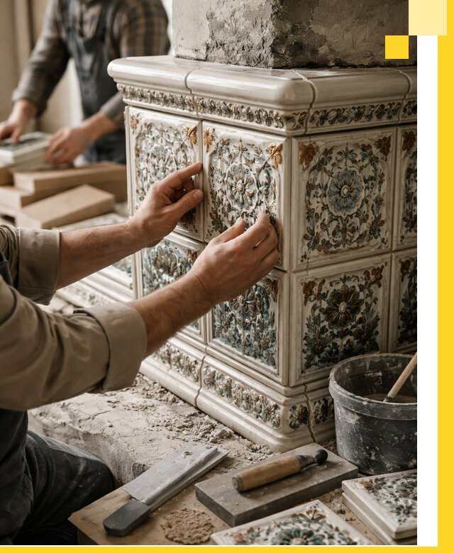 Изразцовые камины под ключ в Колпине: проект и монтаж