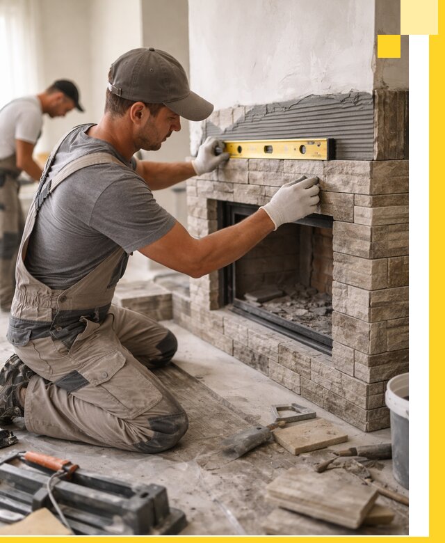 Облицовка каминов в Колпине, монтаж и отделка натуральным камнем