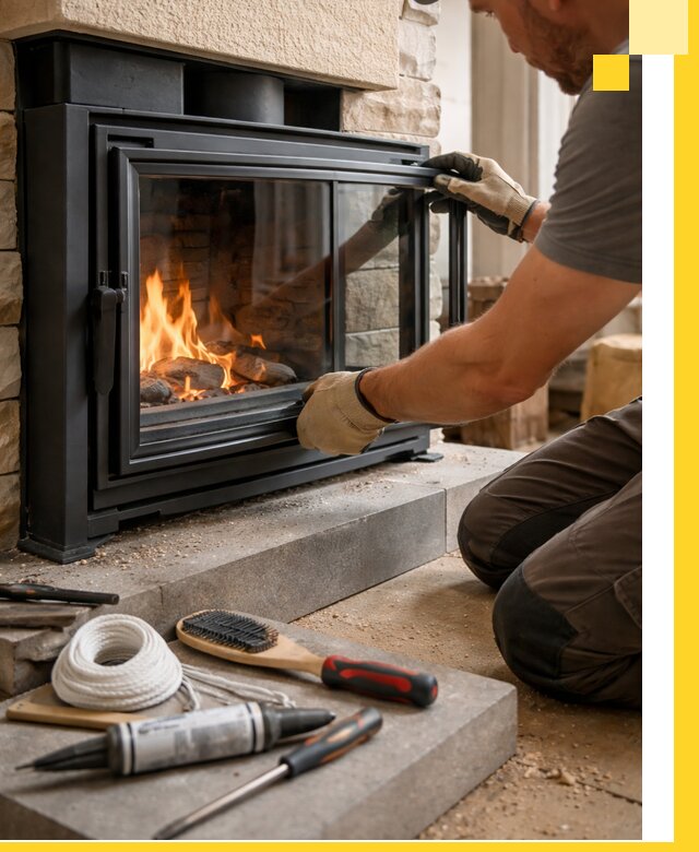 Производство, монтаж и доставка каминов со стеклом в Колпине