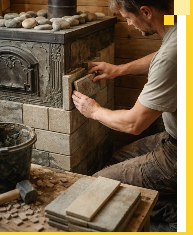 Облицовка банных печей в Колпине профессиональная отделка