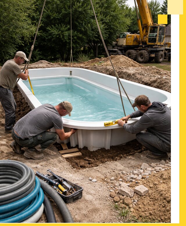 Установка и монтаж композитных бассейнов под ключ в Колпине