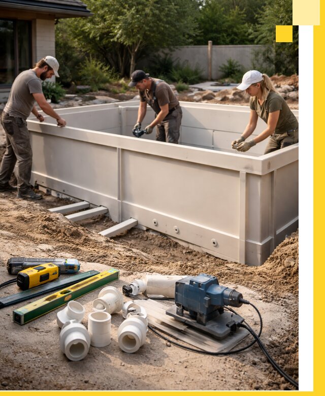 Установка полипропиленовых бассейнов под ключ в Колпине