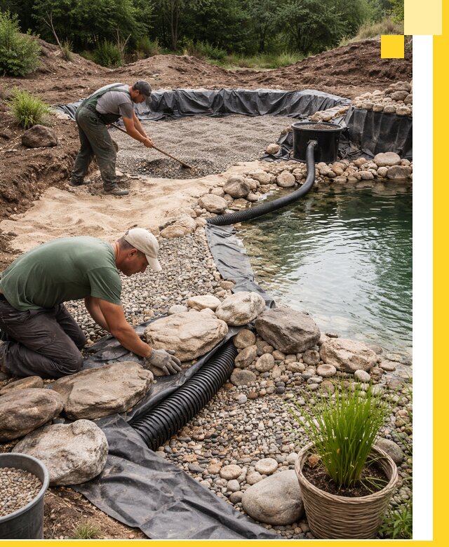 Строительство природных бассейнов и озер в Колпине под ключ