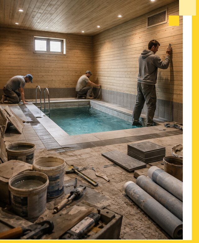 Строительство бани с бассейном и сауной под ключ в Колпине