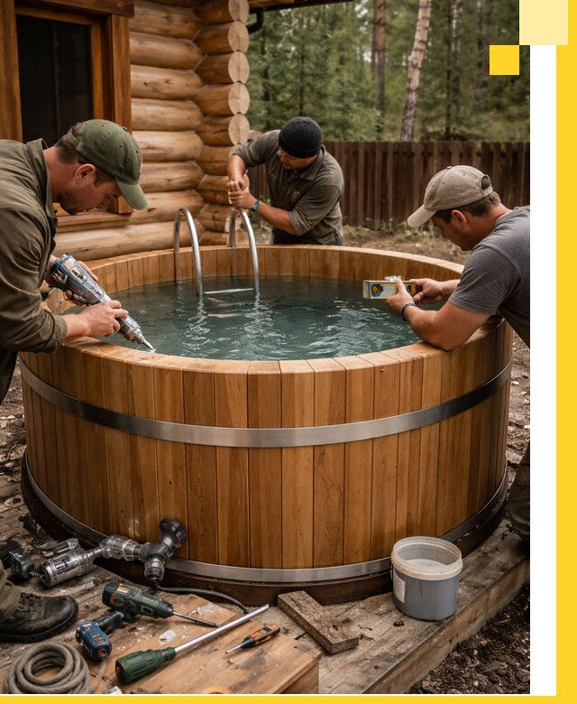 Строительство бань с купелью под ключ и отделкой в Колпине