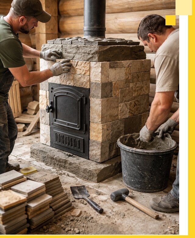 Облицовка банной печи под ключ в Колпине: камень и плитка