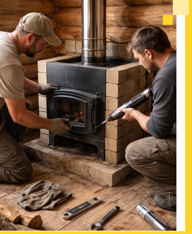 Монтаж и установка печи в бане под ключ с гарантией в Колпине