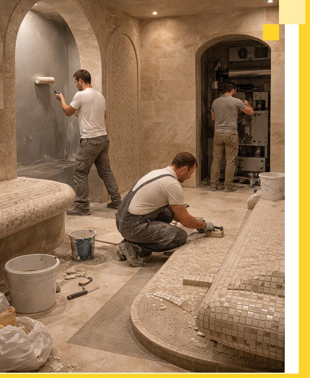 Строительство бани с хамамом и бассейном под ключ в Колпине