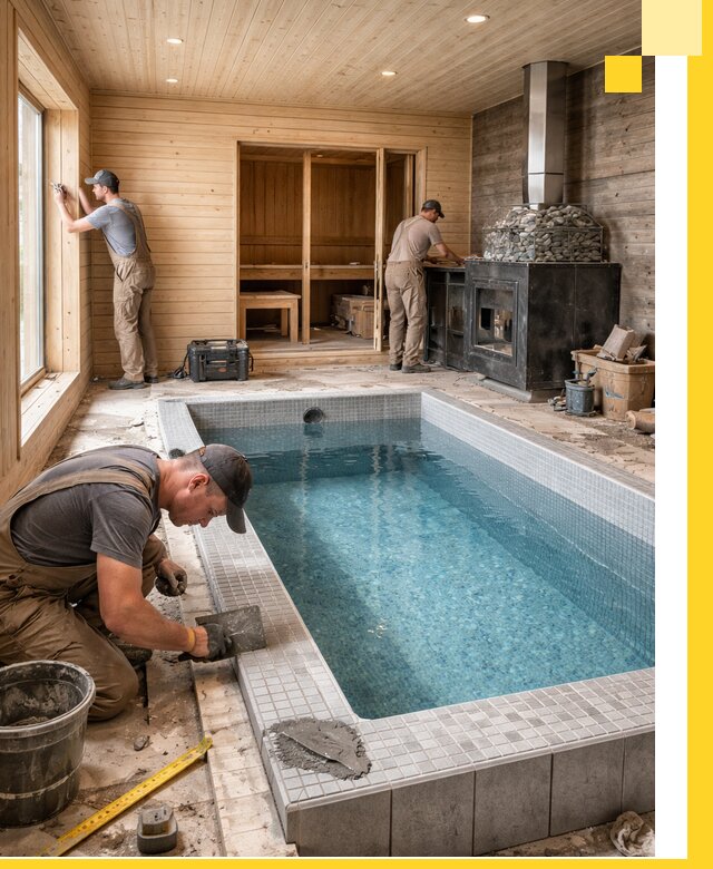 Проект бани с бассейном и сауной в Колпине под ключ