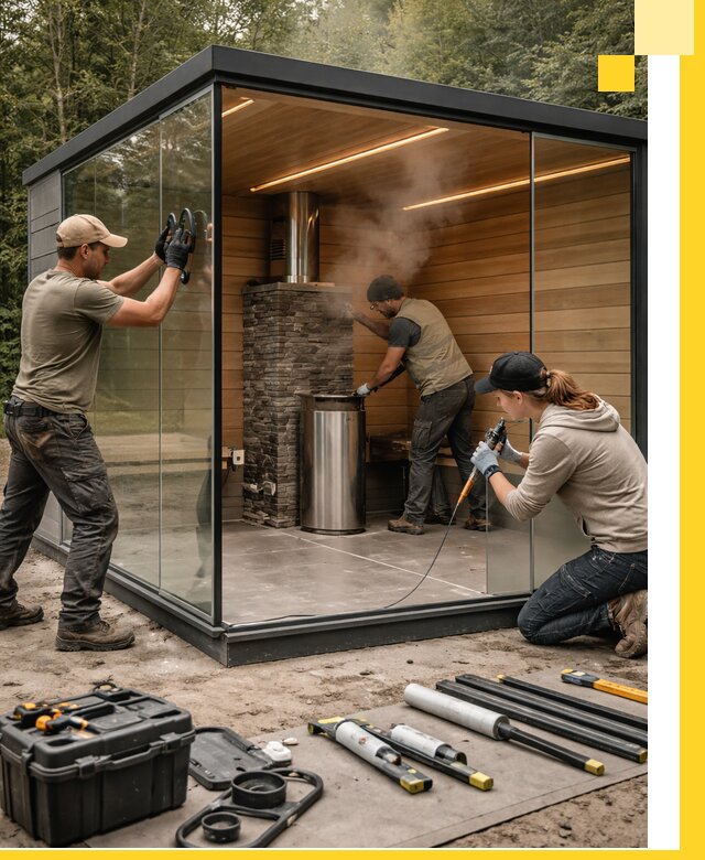 Проектирование и строительство стеклянных бань в Колпине