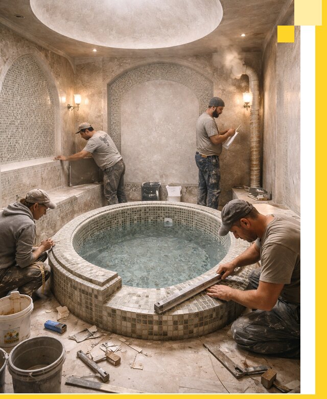 Профессиональное строительство хамама с бассейном в Колпине под ключ